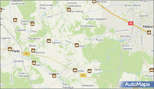 mapa Hutka gmina Wręczyca Wielka, Hutka gmina Wręczyca Wielka na mapie Targeo