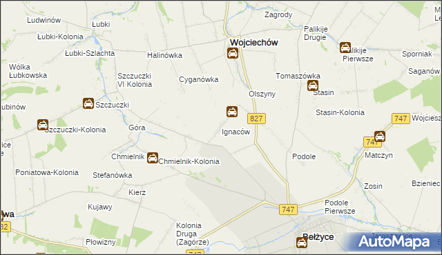 mapa Ignaców gmina Wojciechów, Ignaców gmina Wojciechów na mapie Targeo