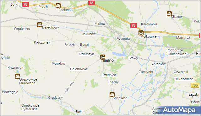 mapa Imielno powiat jędrzejowski, Imielno powiat jędrzejowski na mapie Targeo