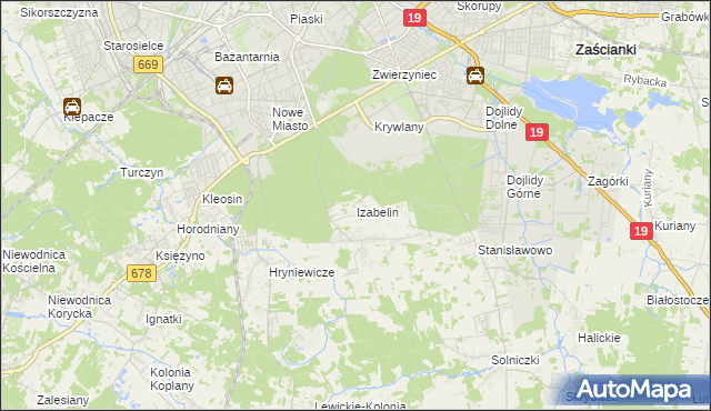 mapa Izabelin gmina Juchnowiec Kościelny, Izabelin gmina Juchnowiec Kościelny na mapie Targeo