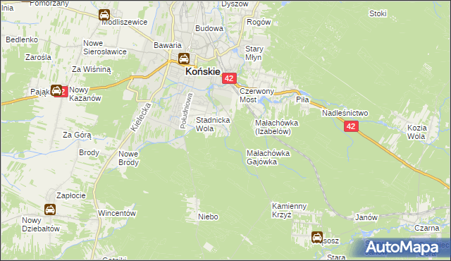 mapa Izabelów gmina Końskie, Izabelów gmina Końskie na mapie Targeo