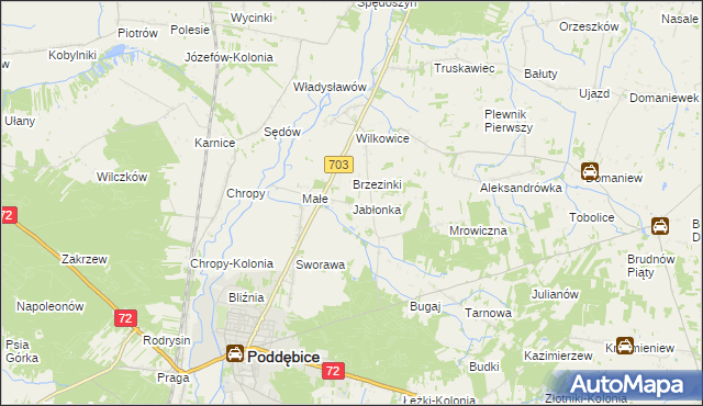 mapa Jabłonka gmina Poddębice, Jabłonka gmina Poddębice na mapie Targeo