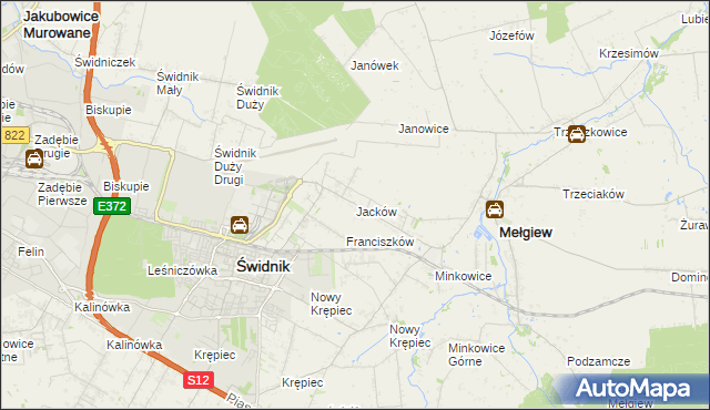 mapa Jacków gmina Mełgiew, Jacków gmina Mełgiew na mapie Targeo