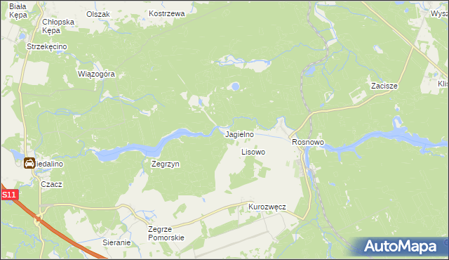 mapa Jagielno gmina Manowo, Jagielno gmina Manowo na mapie Targeo