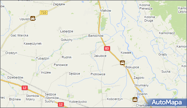 mapa Jakubice, Jakubice na mapie Targeo