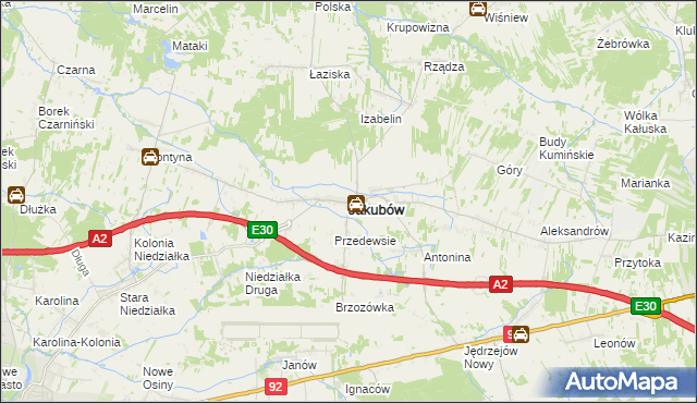 mapa Jakubów powiat miński, Jakubów powiat miński na mapie Targeo