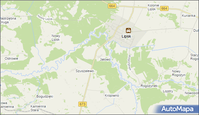 mapa Jałowo gmina Lipsk, Jałowo gmina Lipsk na mapie Targeo