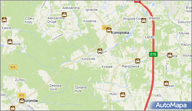 mapa Jamki gmina Konopiska, Jamki gmina Konopiska na mapie Targeo