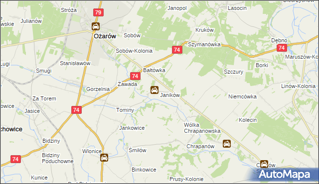 mapa Janików gmina Ożarów, Janików gmina Ożarów na mapie Targeo