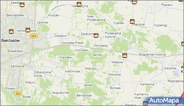 mapa Janina gmina Bełchatów, Janina gmina Bełchatów na mapie Targeo