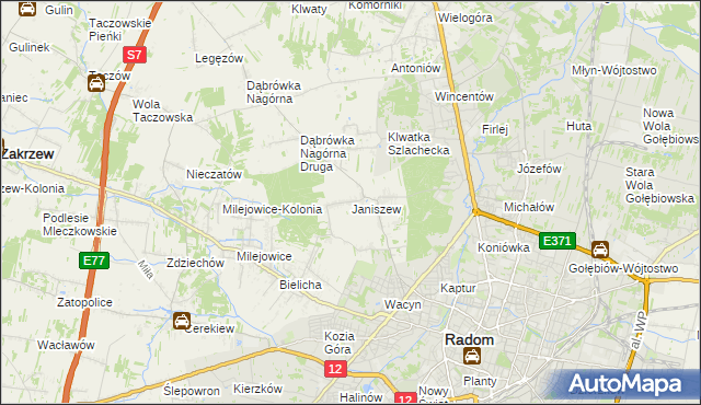 mapa Janiszew gmina Zakrzew, Janiszew gmina Zakrzew na mapie Targeo