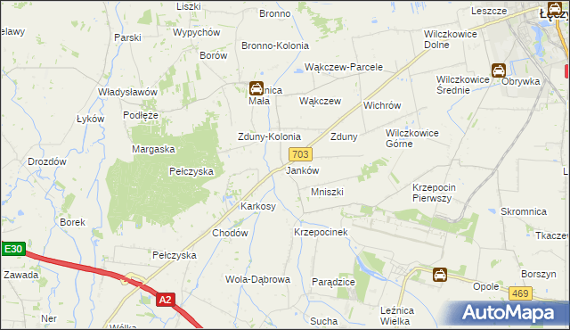 mapa Janków gmina Łęczyca, Janków gmina Łęczyca na mapie Targeo