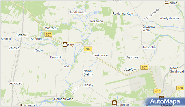 mapa Jankowice gmina Nowe Miasto nad Pilicą, Jankowice gmina Nowe Miasto nad Pilicą na mapie Targeo