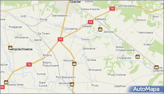 mapa Jankowice gmina Ożarów, Jankowice gmina Ożarów na mapie Targeo