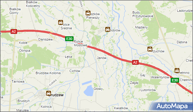 mapa Janów gmina Brudzew, Janów gmina Brudzew na mapie Targeo