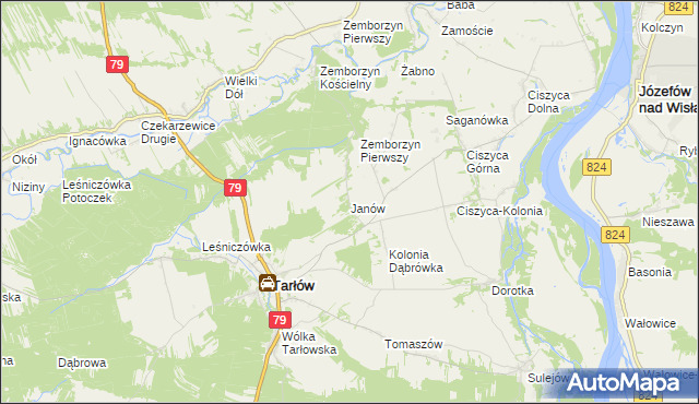 mapa Janów gmina Tarłów, Janów gmina Tarłów na mapie Targeo