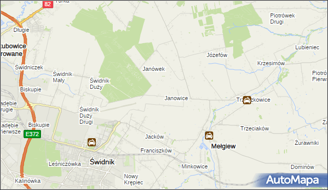 mapa Janowice gmina Mełgiew, Janowice gmina Mełgiew na mapie Targeo