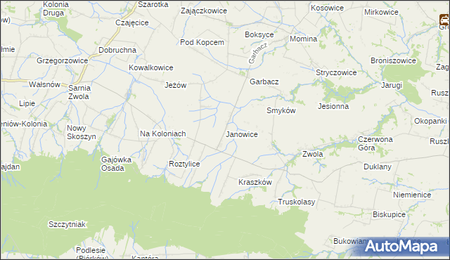 mapa Janowice gmina Waśniów, Janowice gmina Waśniów na mapie Targeo