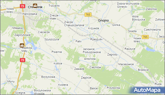 mapa Janowice Poduszowskie, Janowice Poduszowskie na mapie Targeo