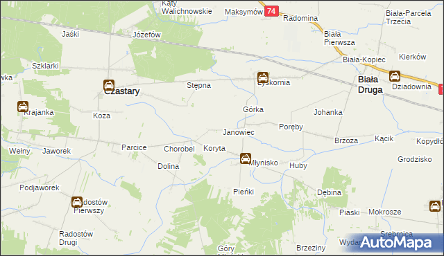 mapa Janowiec gmina Biała, Janowiec gmina Biała na mapie Targeo
