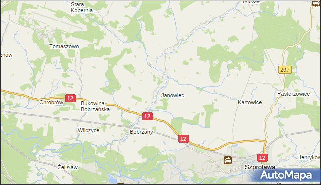 mapa Janowiec gmina Małomice, Janowiec gmina Małomice na mapie Targeo