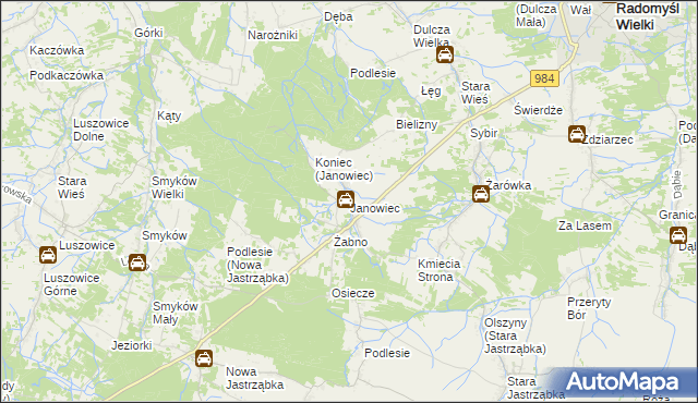 mapa Janowiec gmina Radomyśl Wielki, Janowiec gmina Radomyśl Wielki na mapie Targeo