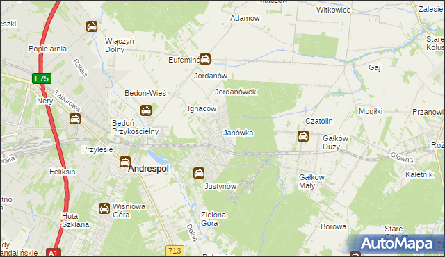 mapa Janówka gmina Andrespol, Janówka gmina Andrespol na mapie Targeo