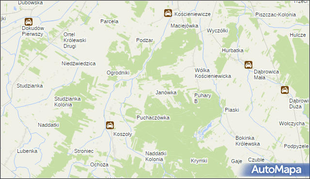 mapa Janówka gmina Piszczac, Janówka gmina Piszczac na mapie Targeo