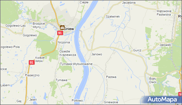 mapa Janowo gmina Kwidzyn, Janowo gmina Kwidzyn na mapie Targeo