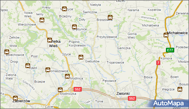 mapa Januszowice gmina Zielonki, Januszowice gmina Zielonki na mapie Targeo