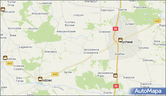 mapa Jaroszewice Grodzieckie, Jaroszewice Grodzieckie na mapie Targeo