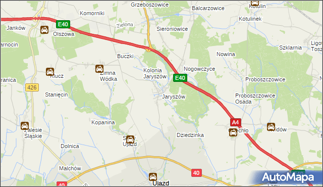 mapa Jaryszów gmina Ujazd, Jaryszów gmina Ujazd na mapie Targeo