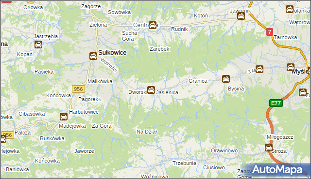 mapa Jasienica gmina Myślenice, Jasienica gmina Myślenice na mapie Targeo