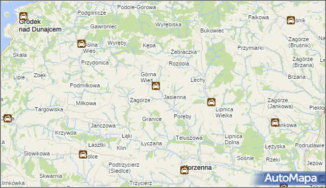 mapa Jasienna, Jasienna na mapie Targeo