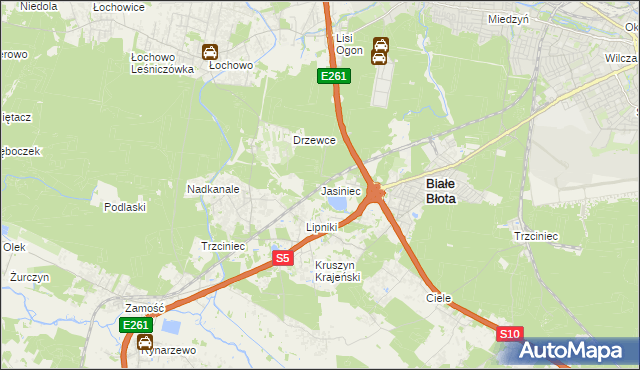 mapa Jasiniec gmina Białe Błota, Jasiniec gmina Białe Błota na mapie Targeo