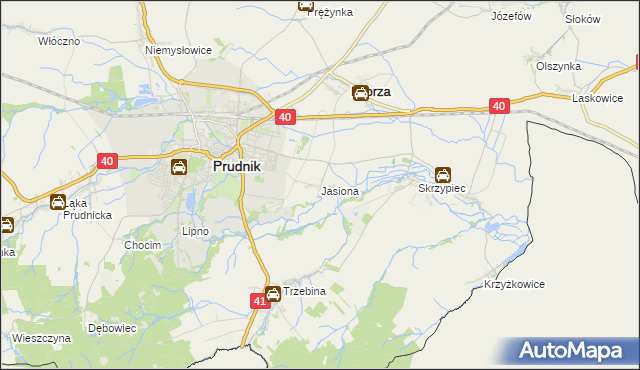 mapa Jasiona gmina Lubrza, Jasiona gmina Lubrza na mapie Targeo