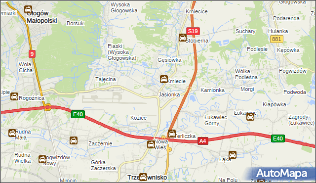 mapa Jasionka gmina Trzebownisko, Jasionka gmina Trzebownisko na mapie Targeo