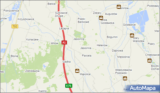 mapa Jasionna gmina Głowno, Jasionna gmina Głowno na mapie Targeo