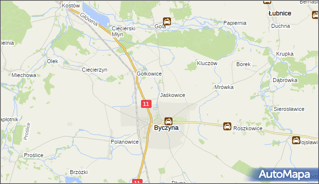 mapa Jaśkowice gmina Byczyna, Jaśkowice gmina Byczyna na mapie Targeo