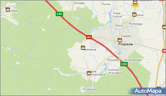 mapa Jaśkowice gmina Prószków, Jaśkowice gmina Prószków na mapie Targeo