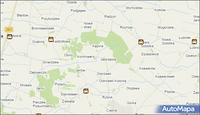 mapa Jastrzębia gmina Grabów, Jastrzębia gmina Grabów na mapie Targeo