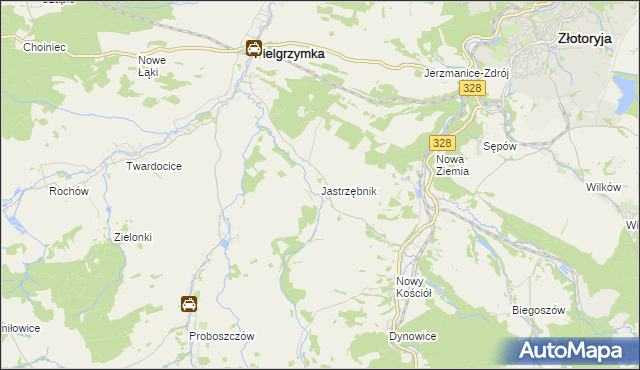 mapa Jastrzębnik gmina Pielgrzymka, Jastrzębnik gmina Pielgrzymka na mapie Targeo