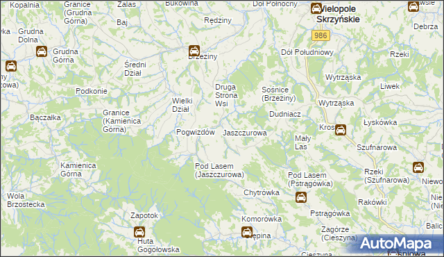 mapa Jaszczurowa gmina Wiśniowa, Jaszczurowa gmina Wiśniowa na mapie Targeo