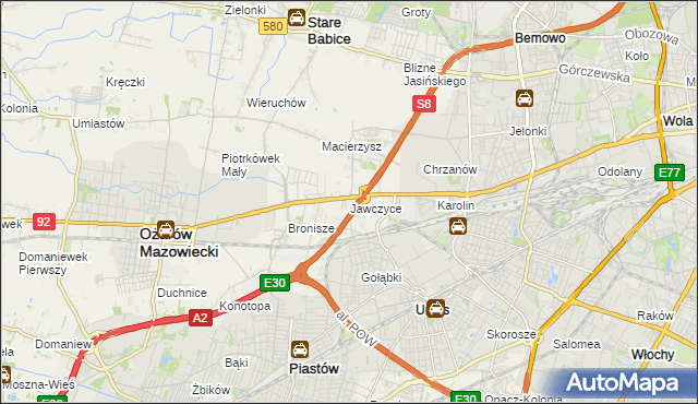 mapa Jawczyce gmina Ożarów Mazowiecki, Jawczyce gmina Ożarów Mazowiecki na mapie Targeo