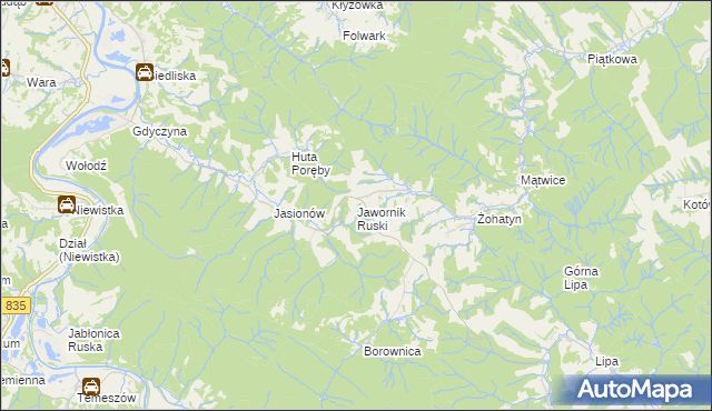 mapa Jawornik Ruski, Jawornik Ruski na mapie Targeo