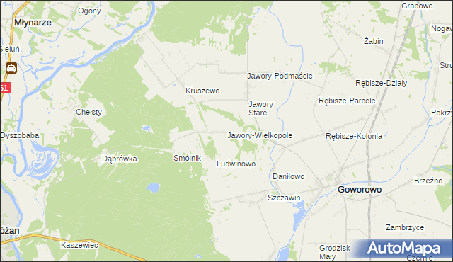 mapa Jawory-Wielkopole, Jawory-Wielkopole na mapie Targeo