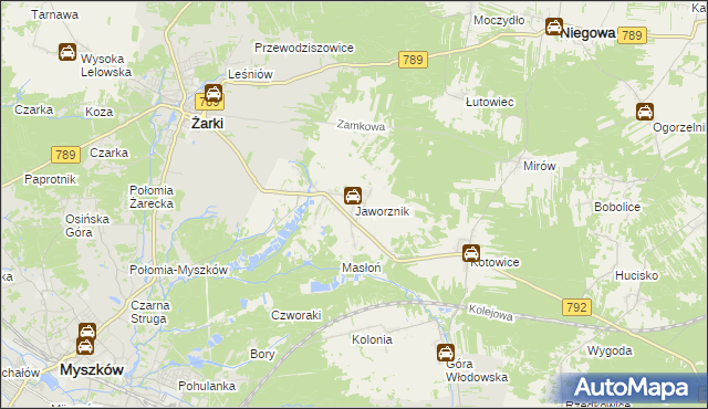 mapa Jaworznik gmina Żarki, Jaworznik gmina Żarki na mapie Targeo