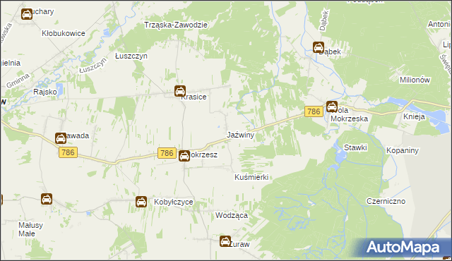 mapa Jaźwiny gmina Mstów, Jaźwiny gmina Mstów na mapie Targeo