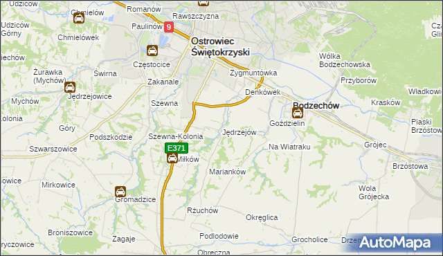 mapa Jędrzejów gmina Bodzechów, Jędrzejów gmina Bodzechów na mapie Targeo