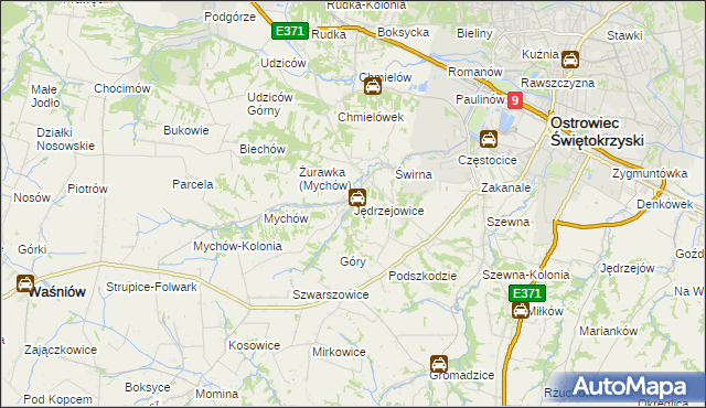 mapa Jędrzejowice gmina Bodzechów, Jędrzejowice gmina Bodzechów na mapie Targeo